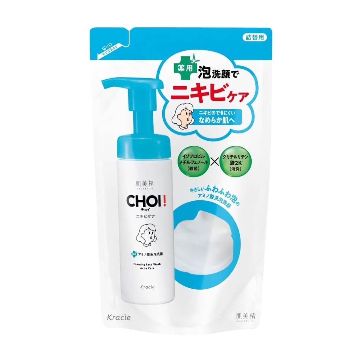 Hadabisei CHOI Medicated Foam Face Wash Acne Care 140ml - Refill
