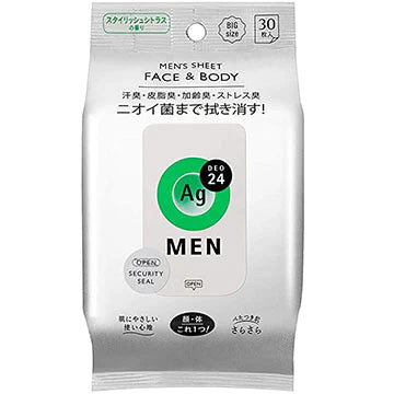 Ag Deo 24 Men's Face & Body Sheet 30 Sheets - Citrus Scent - TODOKU Japan - Japanese Beauty Skin Care and Cosmetics