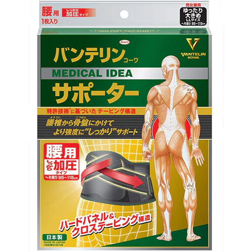 Vantelin Kowa Pain Relief Supporter For The Waist - Pressurized Type - Black - LL Size - TODOKU Japan - Japanese Beauty Skin Care and Cosmetics
