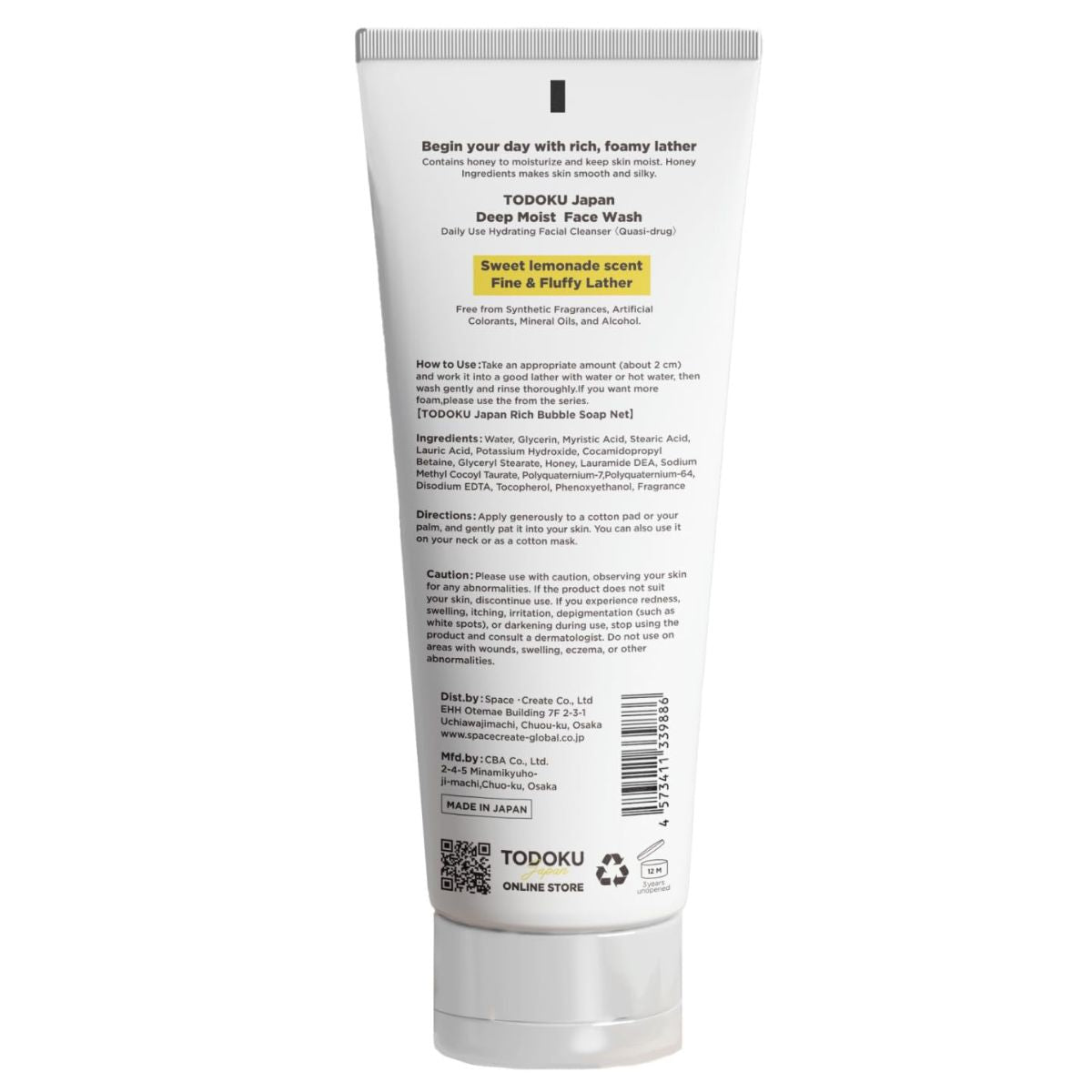 TODOKU JAPAN Deep Moist Honey Face Wash - 110g