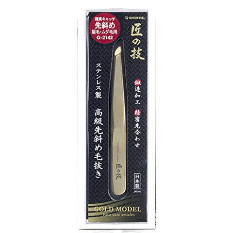 Takumi No Waza Stainless Tweezers Gold Slanting - G-2142 - TODOKU Japan - Japanese Beauty Skin Care and Cosmetics