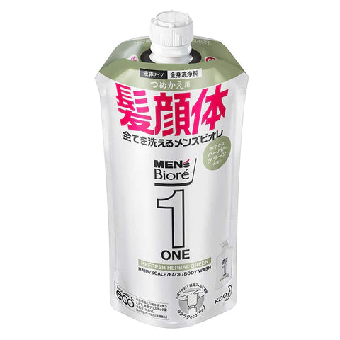 Biore Mens ONE All in One Whole Body Wash - 340ml - Herbal Green - Refill - TODOKU Japan - Japanese Beauty Skin Care and Cosmetics