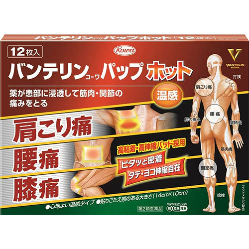 Vantelin Kowa Pain Relief Patches Pap EX Hot - 12pcs - TODOKU Japan - Japanese Beauty Skin Care and Cosmetics