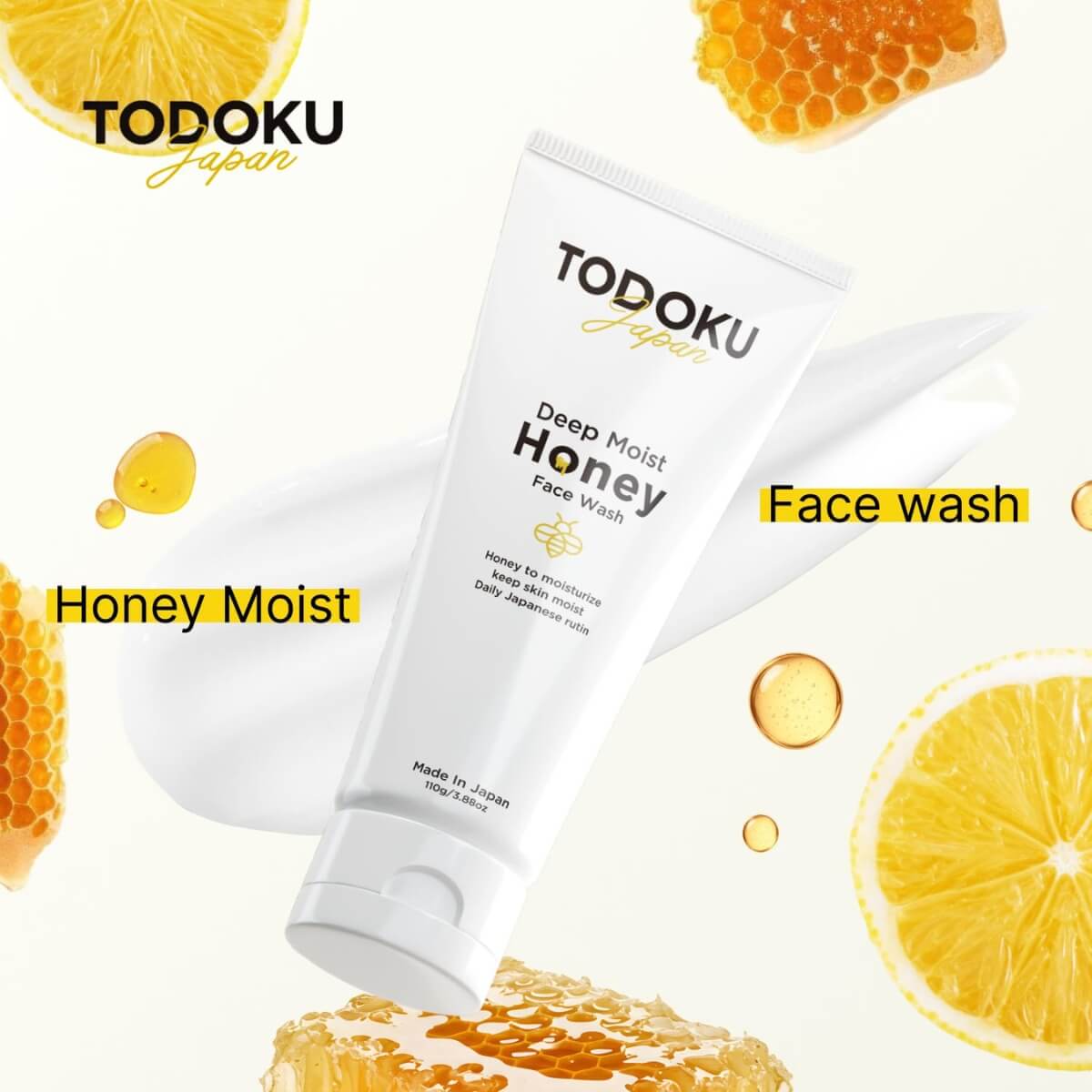 TODOKU JAPAN Deep Moist Honey Face Wash - Hydrating Japanese Cleanser with Honey .10