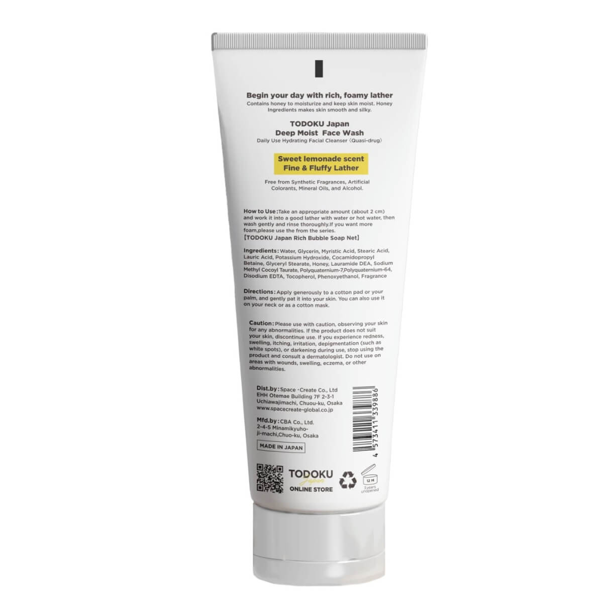 TODOKU JAPAN Deep Moist Honey Face Wash - Hydrating Japanese Cleanser with Honey .2