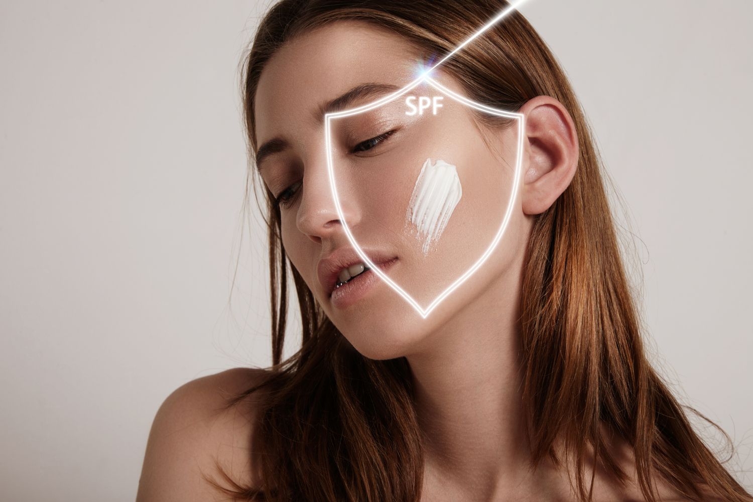 Sunscreen protecting skin from UV rays with SPF illustration