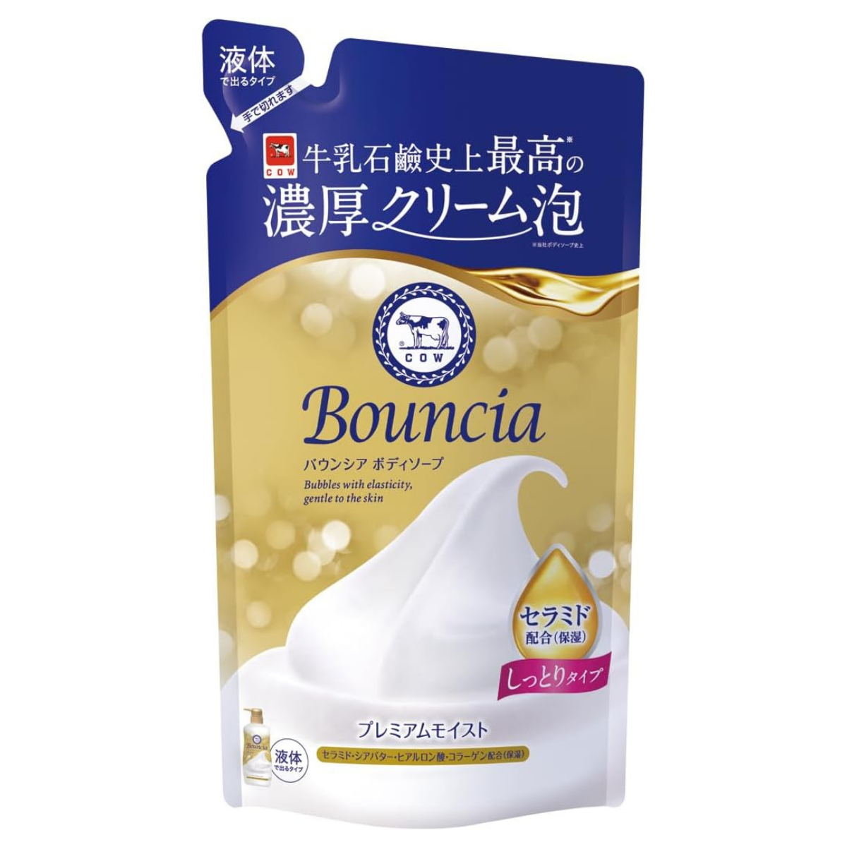 Cow Brand Bouncia Body Soap Premium Moist Refill - 340mL