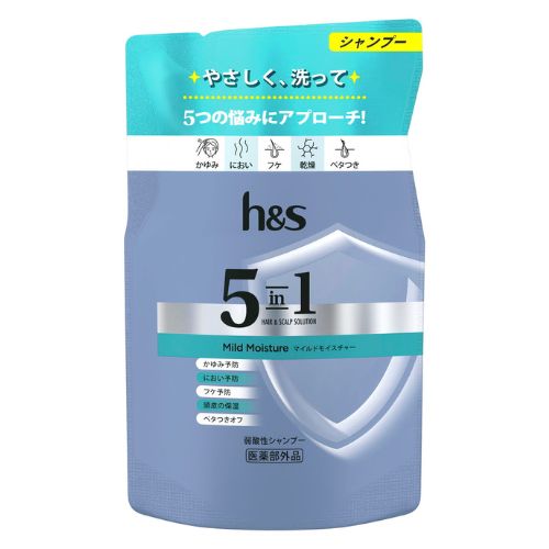 H&S 5 in 1 Hair Scalp Solution Shampoo 290g Refill - Mild Moisture - TODOKU Japan - Japanese Beauty Skin Care and Cosmetics