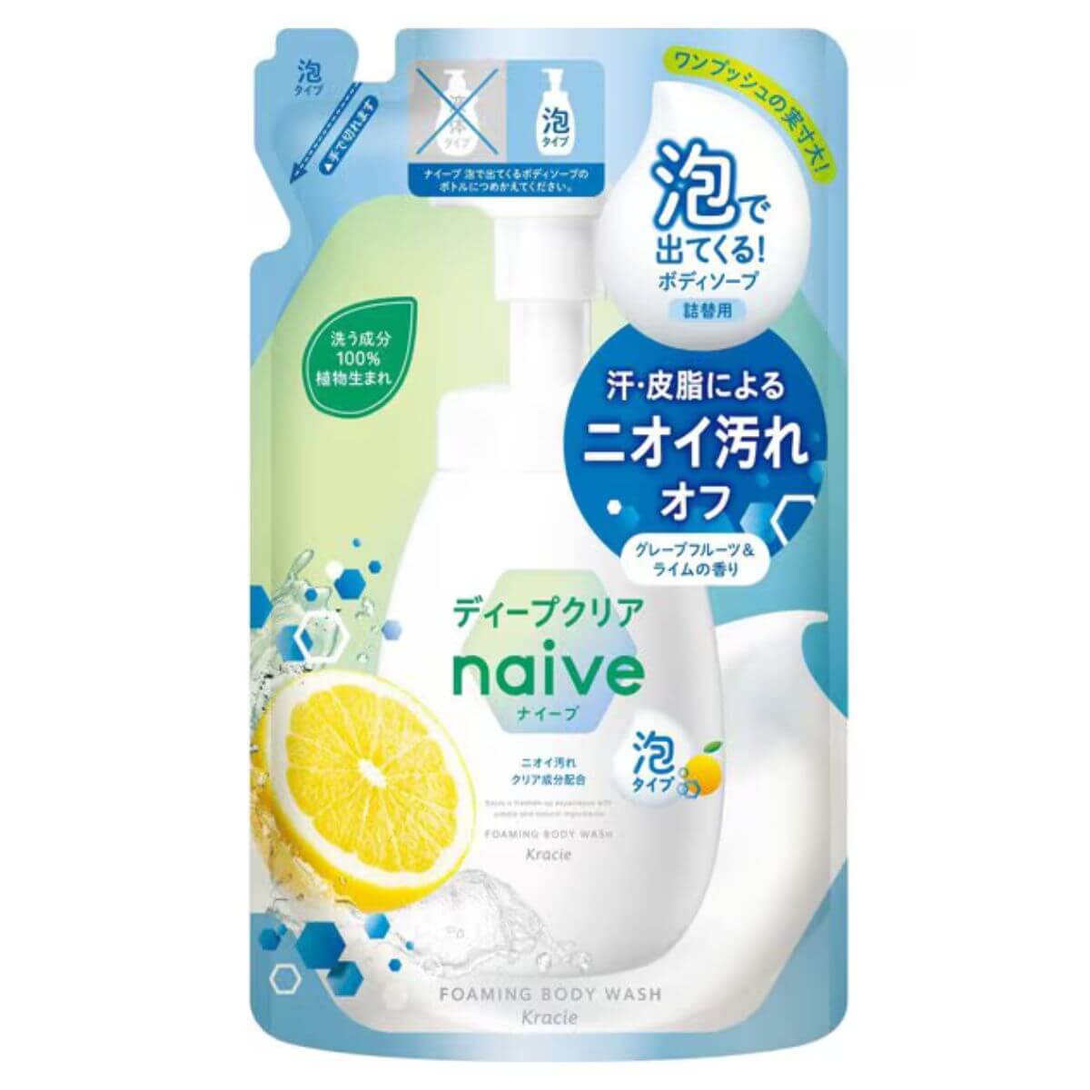 Kracie naive Body Soap Foam Type Deep Clear Refill- 480mL
