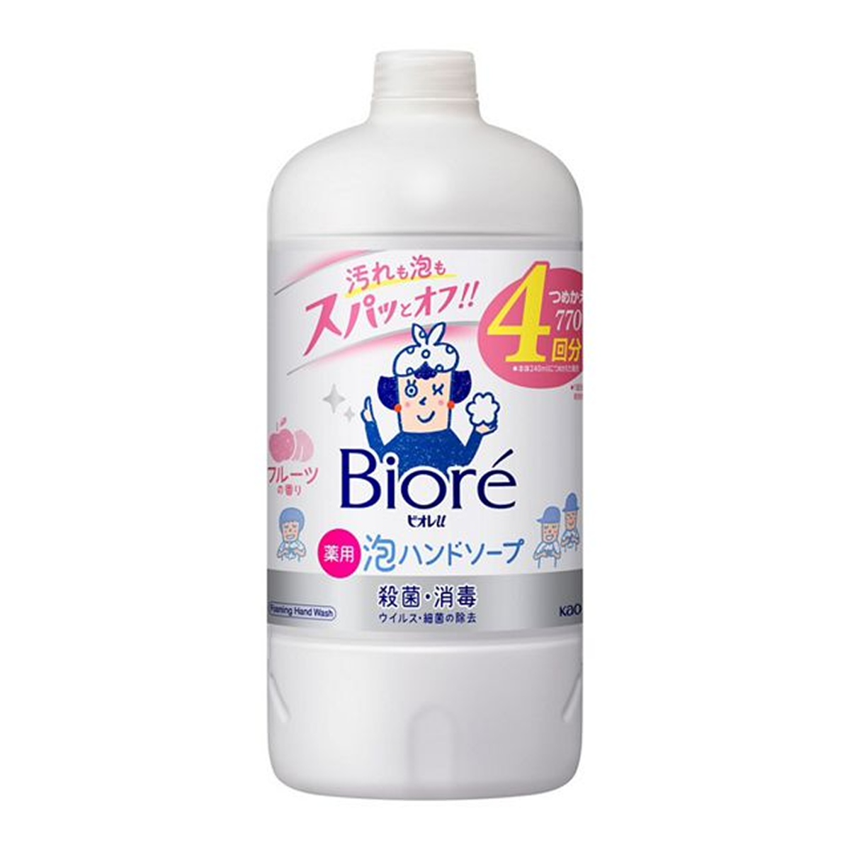 Biore U Bubble Hand Soap 4 Times Refil 770ml - Fruits Scent - TODOKU Japan - Japanese Beauty Skin Care and Cosmetics
