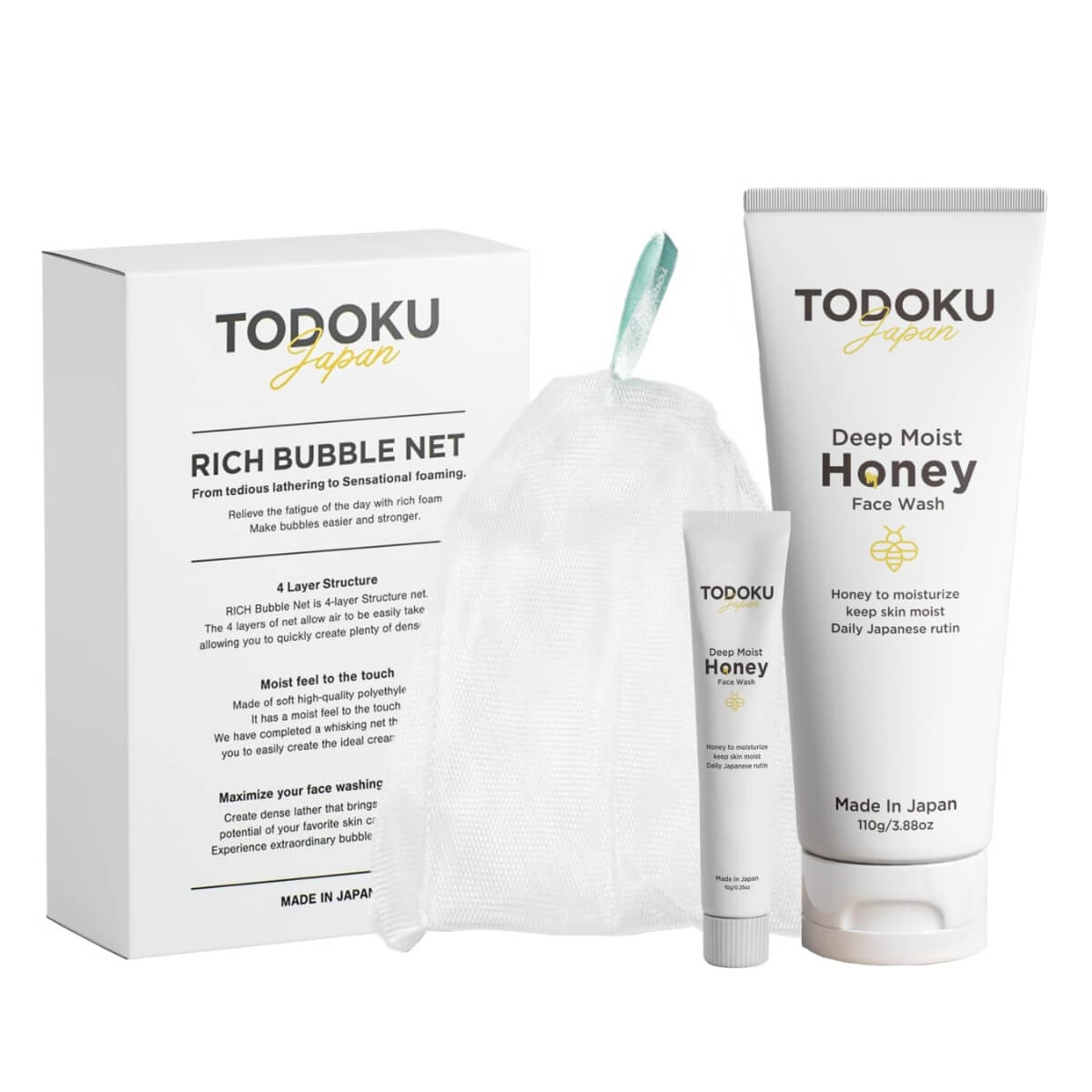 Japanese Honey Face Wash with Foaming Whip Net - Hydrating Cleanser TODOKU JAPAN (3)
