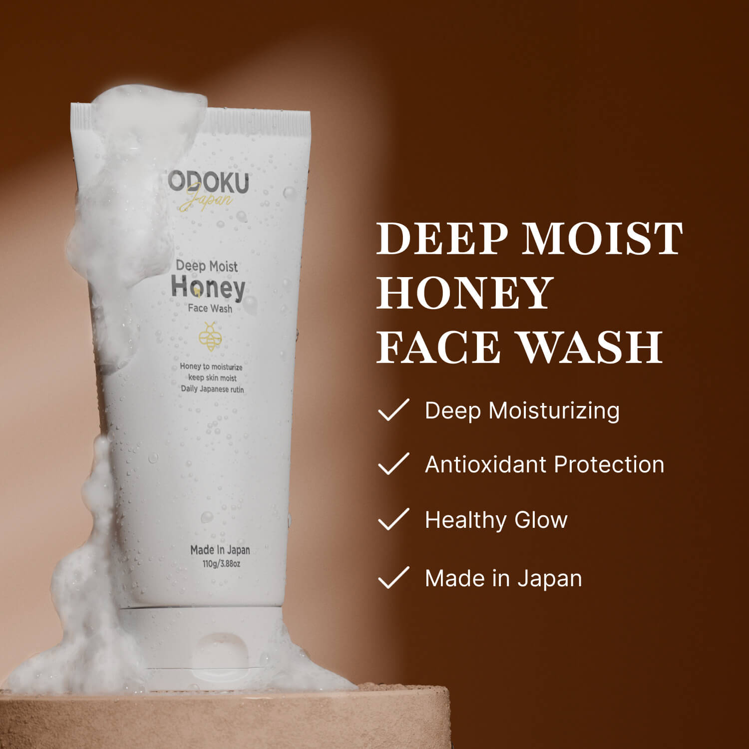 TODOKU JAPAN Deep Moist Honey Face Wash - 110g + 10g Travel Size & Rich Bubble Face Wash Whip Maker Soap Net