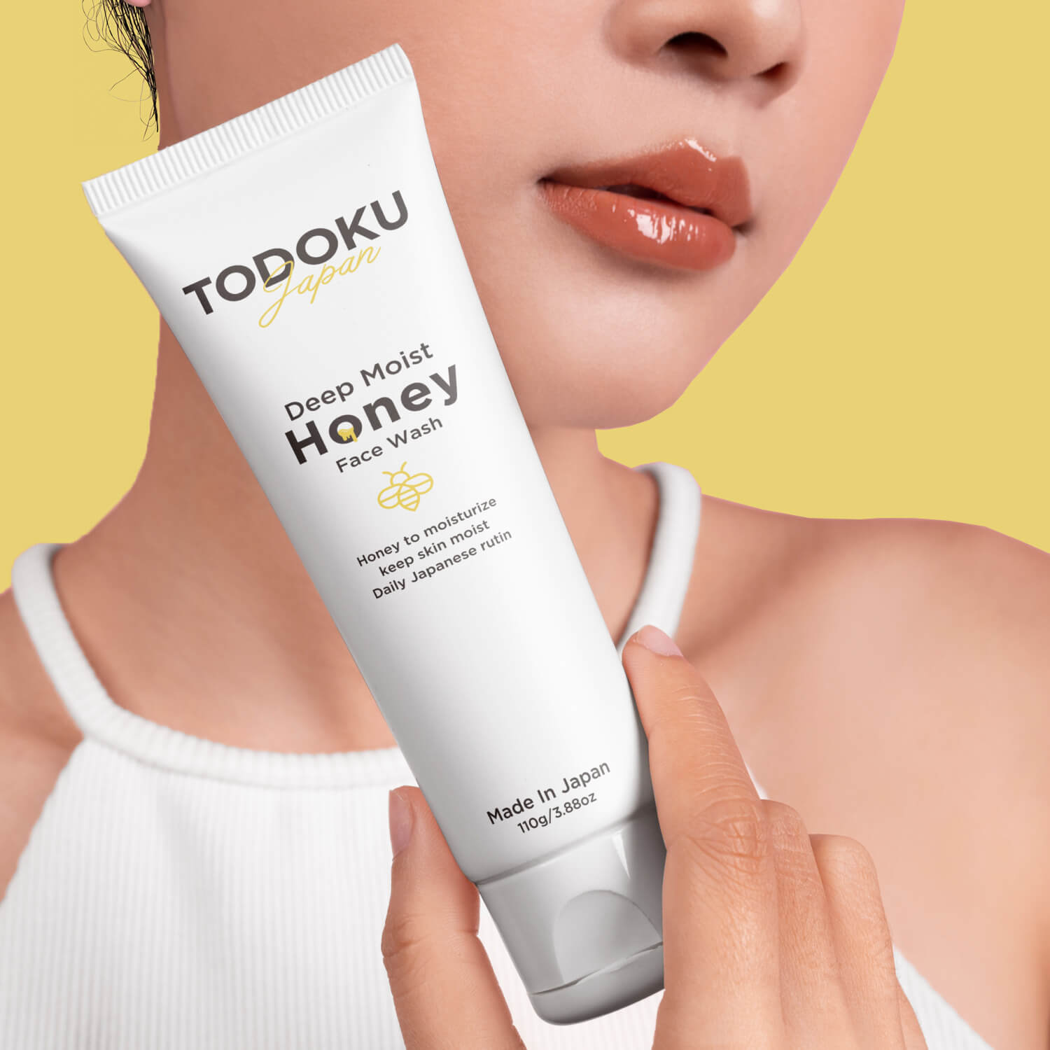 TODOKU JAPAN Deep Moist Honey Face Wash - 110g + 10g Travel Size & Rich Bubble Face Wash Whip Maker Soap Net
